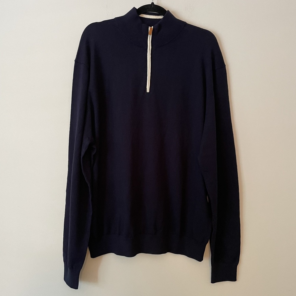 NWT Collars & Co 1/4 Zip Cotton Cashmere Sweater Navy XXXL Luxury Touch Preppy